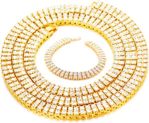 EMESLY Solid Miami Cuban Link Chain Gold/Silver Necklace (16, 18, 20, 22, 24 Inches Length); Hip Hop Bracelet (8" Length) for Men & Women; Perfect Iced Out Bling Jewelry Gift