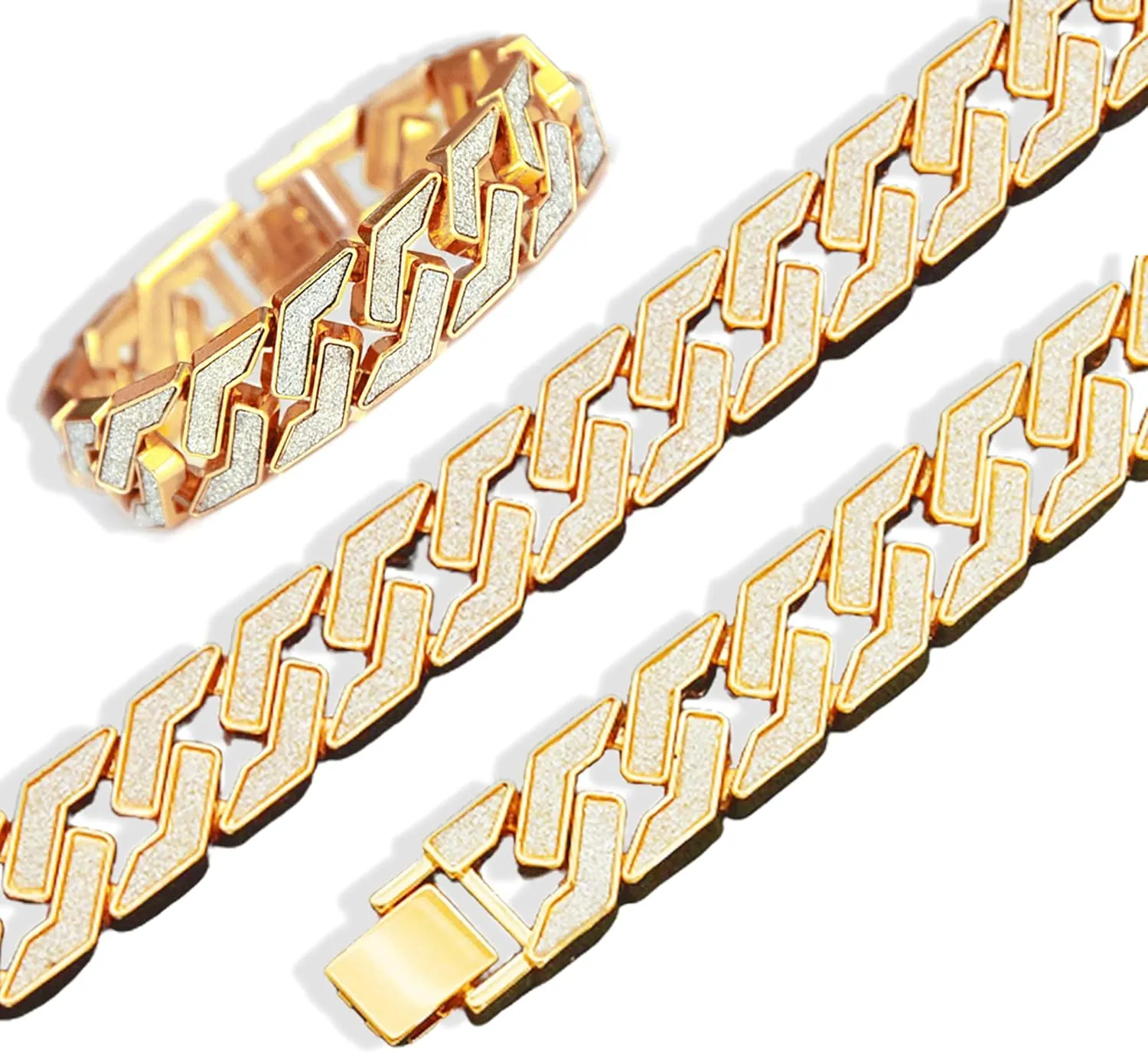 EMESLY Solid Miami Cuban Link Chain Gold/Silver Necklace (16, 18, 20, 22, 24 Inches Length); Hip Hop Bracelet (8" Length) for Men & Women; Perfect Iced Out Bling Jewelry Gift