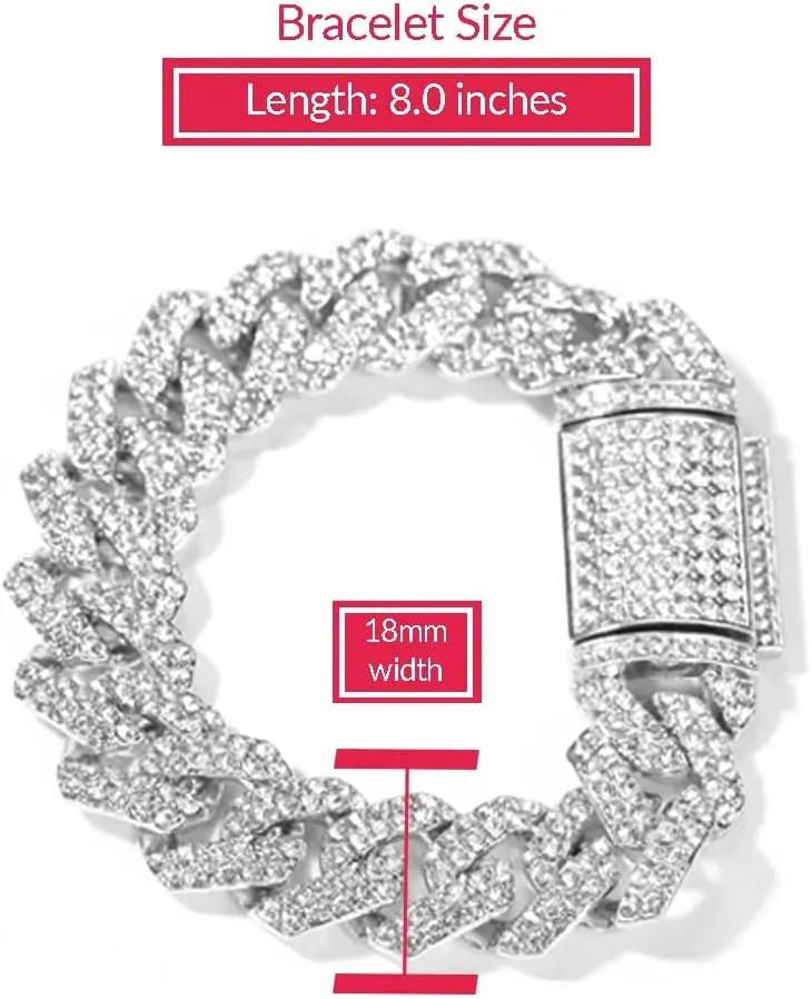 EMESLY Solid Miami Cuban Link Chain Gold/Silver Necklace (16, 18, 20, 22, 24 Inches Length); Hip Hop Bracelet (8" Length) for Men & Women; Perfect Iced Out Bling Jewelry Gift