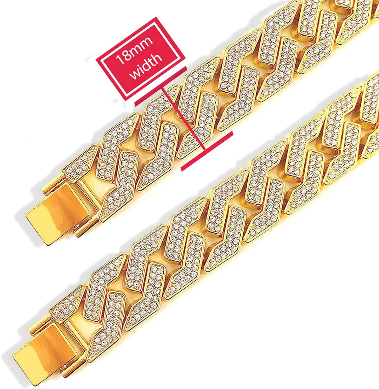 EMESLY Solid Miami Cuban Link Chain Gold/Silver Necklace (16, 18, 20, 22, 24 Inches Length); Hip Hop Bracelet (8" Length) for Men & Women; Perfect Iced Out Bling Jewelry Gift