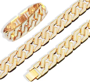 EMESLY Solid Miami Cuban Link Chain Gold/Silver Necklace (16, 18, 20, 22, 24 Inches Length); Hip Hop Bracelet (8" Length) for Men & Women; Perfect Iced Out Bling Jewelry Gift