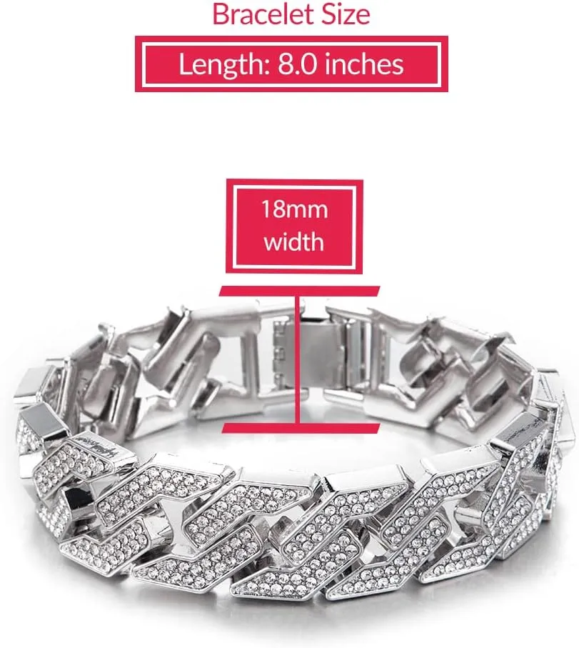 EMESLY Solid Miami Cuban Link Chain Gold/Silver Necklace (16, 18, 20, 22, 24 Inches Length); Hip Hop Bracelet (8" Length) for Men & Women; Perfect Iced Out Bling Jewelry Gift