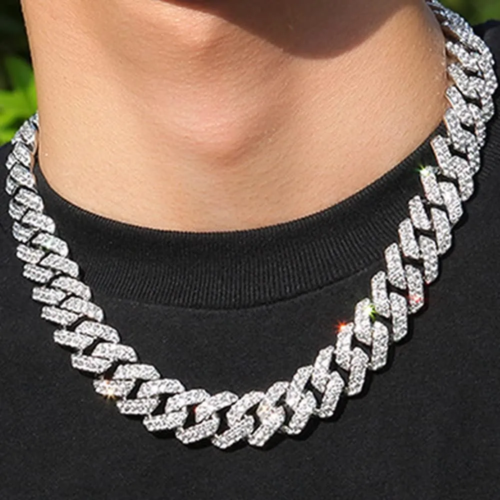 EMESLY Solid Miami Cuban Link Chain Gold/Silver Necklace (16, 18, 20, 22, 24 Inches Length); Hip Hop Bracelet (8" Length) for Men & Women; Perfect Iced Out Bling Jewelry Gift