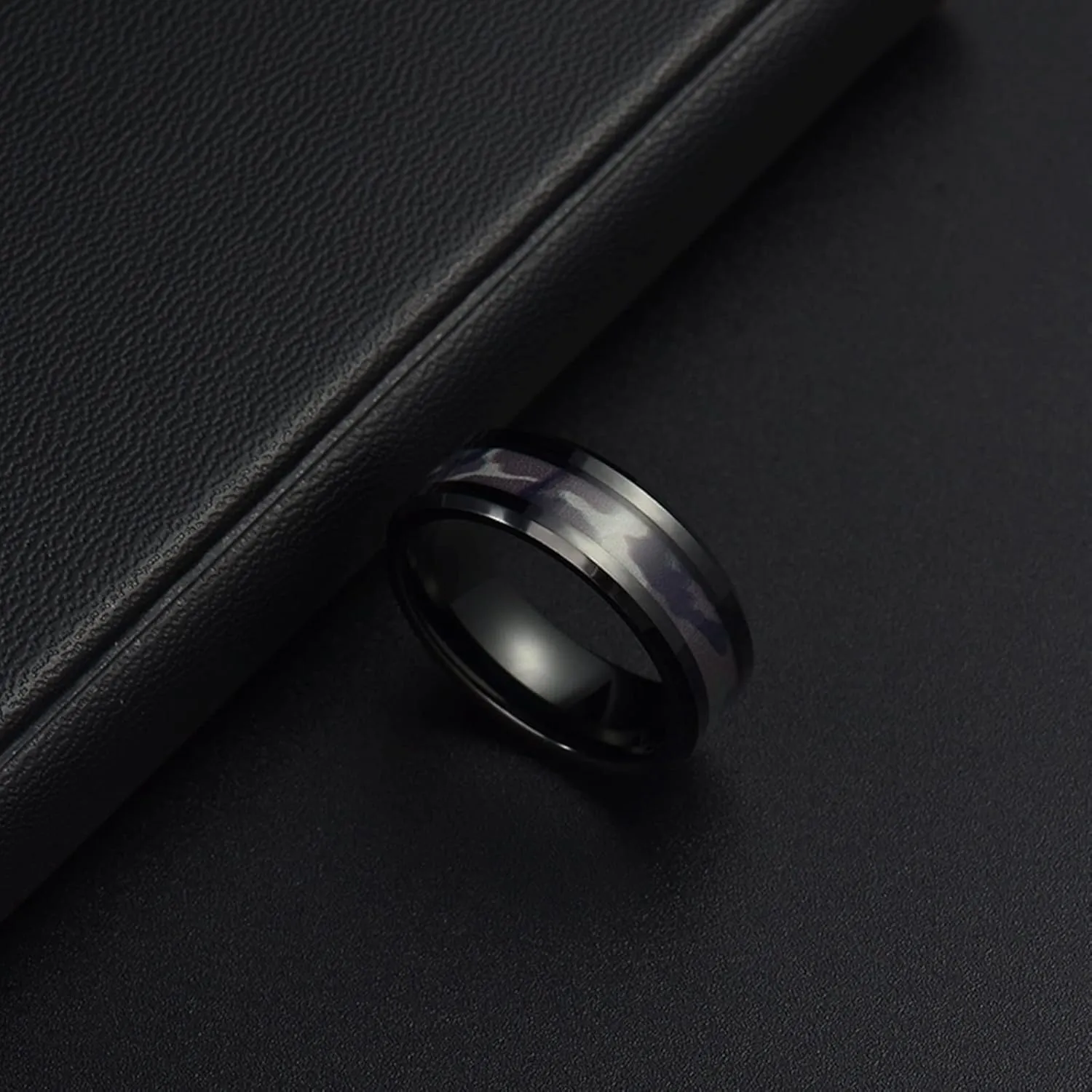Epinki Stainless Steel Wedding Bands, 8MM Black Camo Rings 2PCS Couple Rings