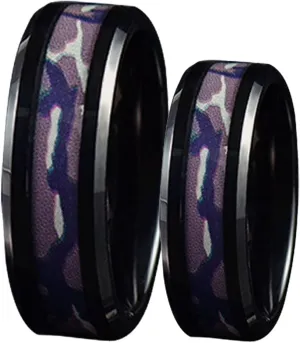 Epinki Stainless Steel Wedding Bands, 8MM Black Camo Rings 2PCS Couple Rings