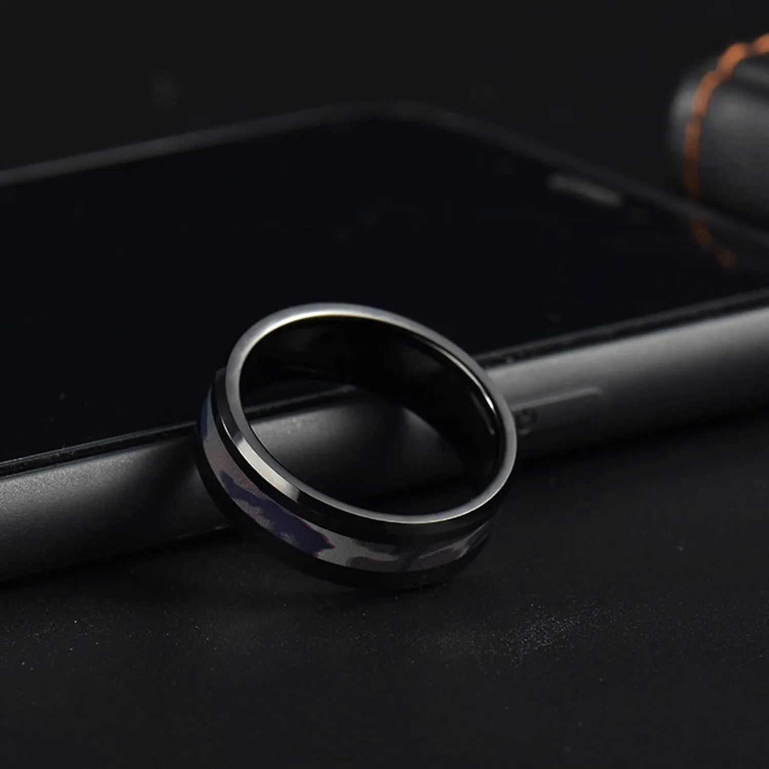 Epinki Stainless Steel Wedding Bands, 8MM Black Camo Rings 2PCS Couple Rings