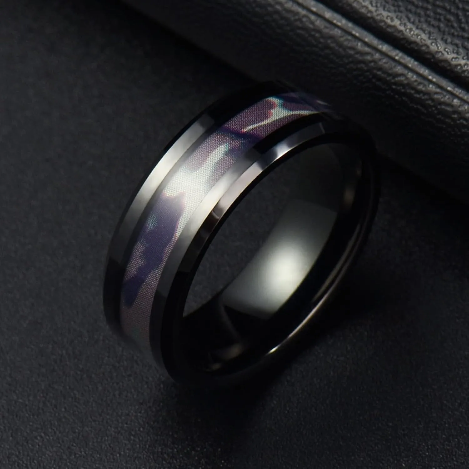 Epinki Stainless Steel Wedding Bands, 8MM Black Camo Rings 2PCS Couple Rings