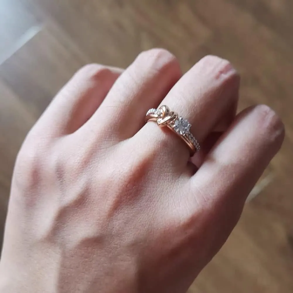 EVER FAITH Bridal Love Heart Promise Ring for Bride, Round Cubic Zirconia Two-Tone Intertwining Engagement Rings Valentine Gift for Woman