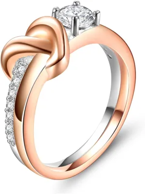 EVER FAITH Bridal Love Heart Promise Ring for Bride, Round Cubic Zirconia Two-Tone Intertwining Engagement Rings Valentine Gift for Woman