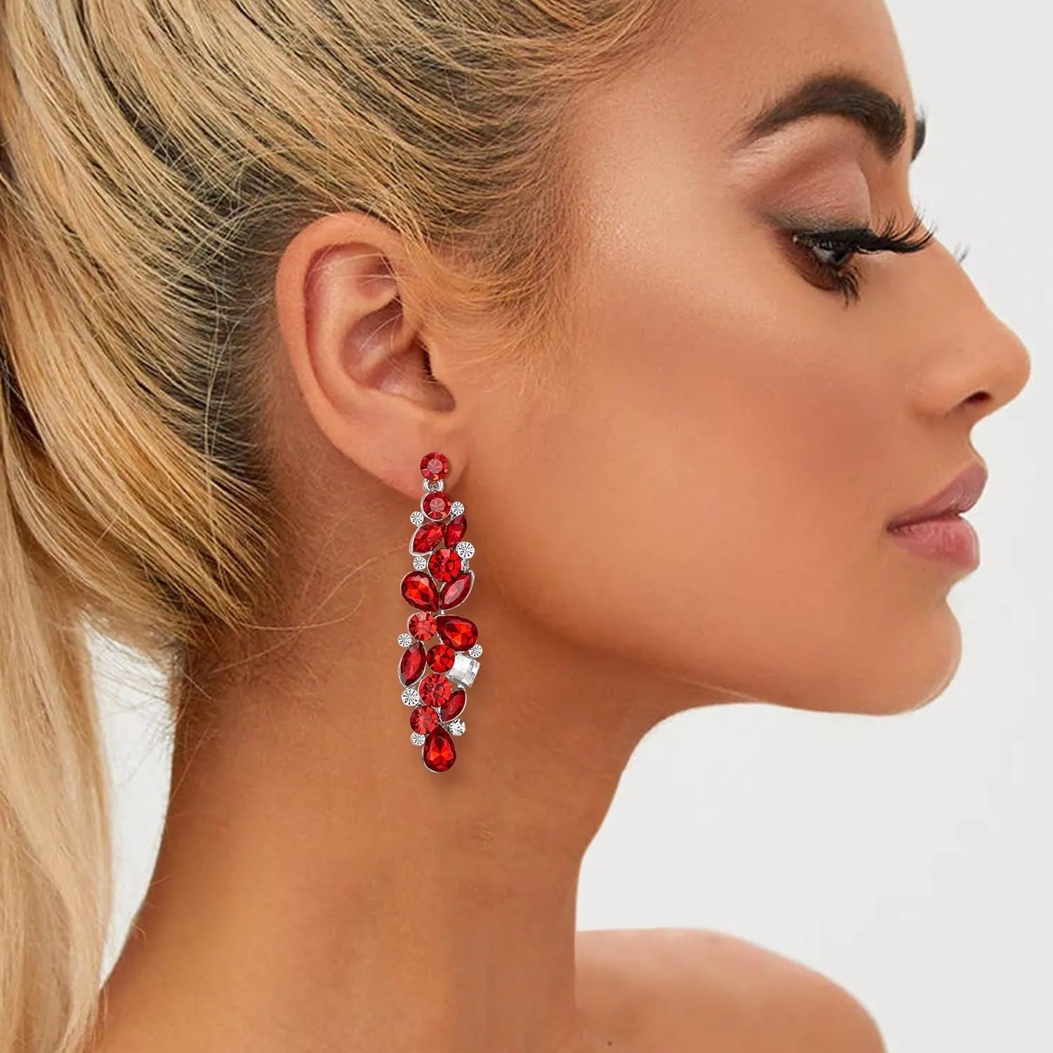 EVER FAITH Bridal Tear Drop Flower Cluster Dangle Earrings Crystal Rhinestone