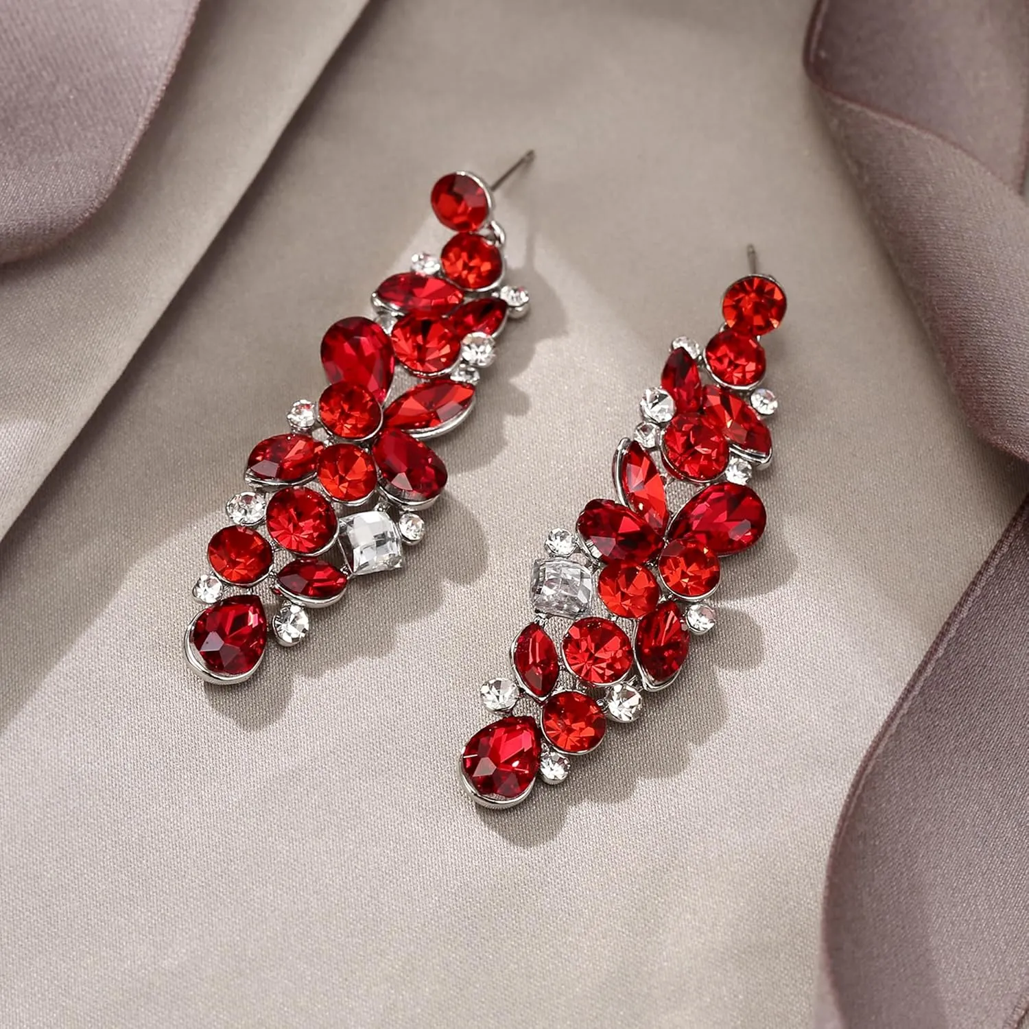 EVER FAITH Bridal Tear Drop Flower Cluster Dangle Earrings Crystal Rhinestone