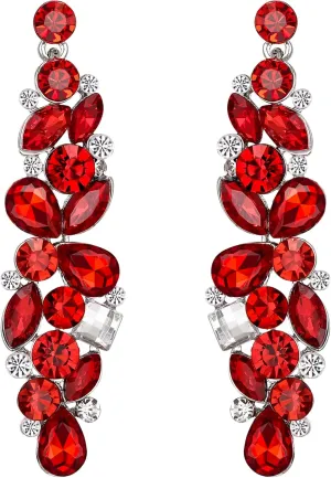 EVER FAITH Bridal Tear Drop Flower Cluster Dangle Earrings Crystal Rhinestone