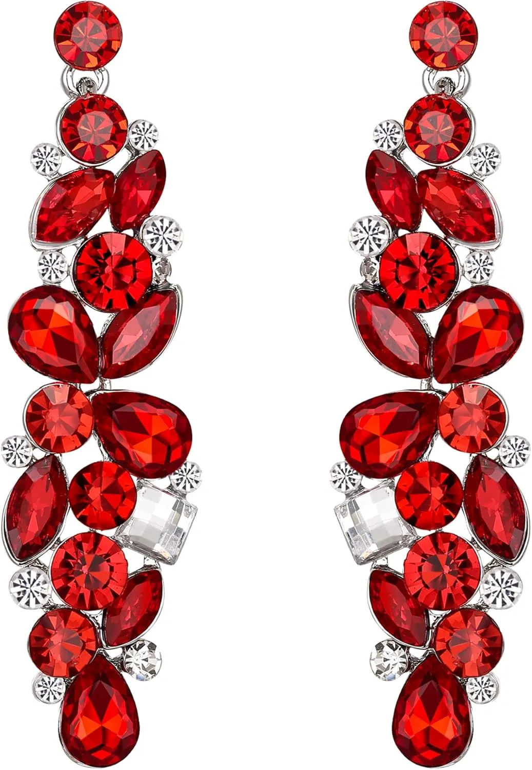 EVER FAITH Bridal Tear Drop Flower Cluster Dangle Earrings Crystal Rhinestone