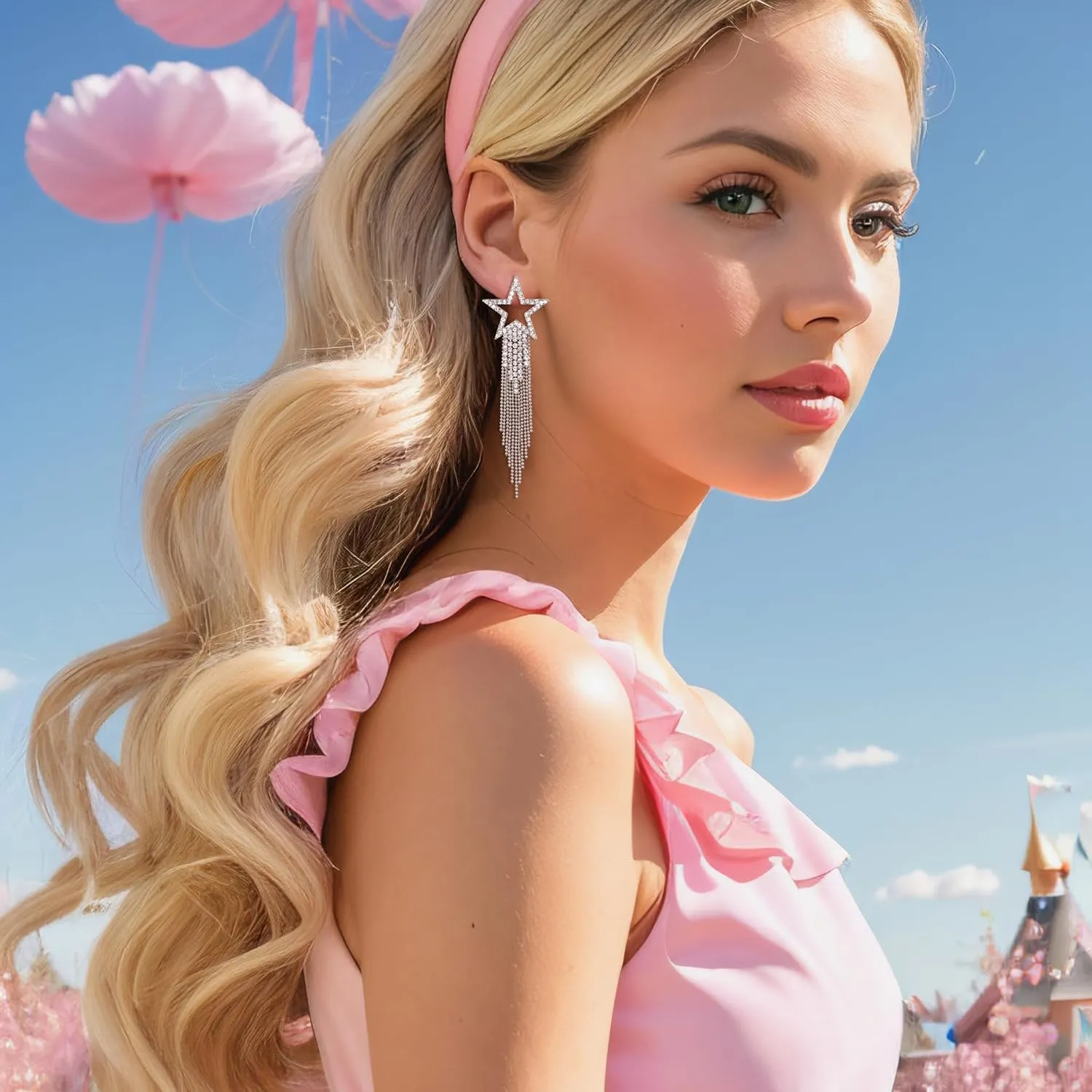 EVER FAITH Star Tassel Earrings for Women, Rhinestone Crystal Long Waterfall Beaded Fringe Chandelier Dangle Drop Statement Earring Wedding Party Jewelry