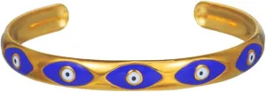 Evil Eye Bracelet for Women -18K Gold Plated Women's Stainless Steel Cuff Bracelets Evil Eye Drop Oil Blue Eyes Protection Bracelet