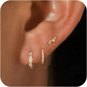 Ewrkbr Gold Earrings for Women,14K Gold Plated Flat Back Earring Cute Helix Piercing Jewelry Dainty Opal Earrings Stacks Hypoallergenic Cartilage Flat Back Stud for Women