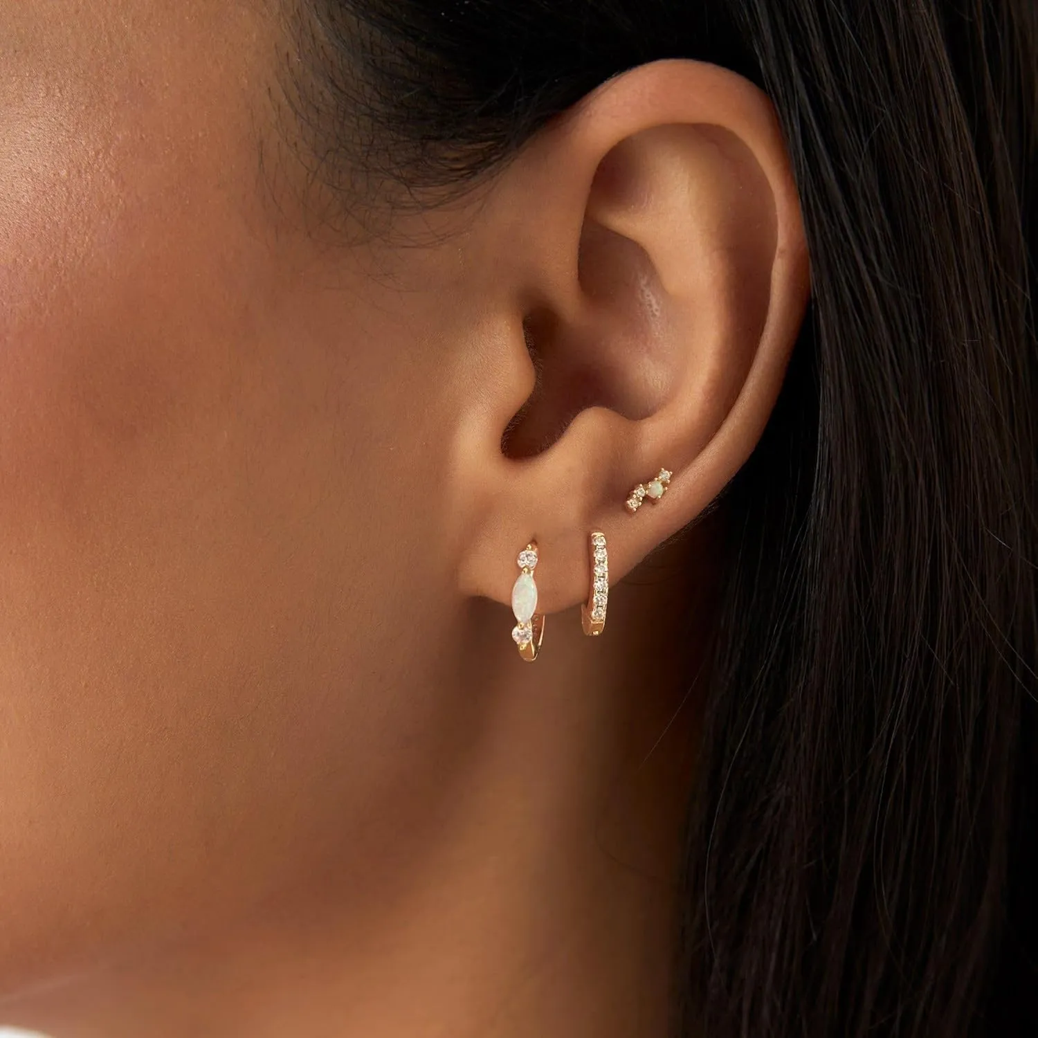 Ewrkbr Gold Earrings for Women,14K Gold Plated Flat Back Earring Cute Helix Piercing Jewelry Dainty Opal Earrings Stacks Hypoallergenic Cartilage Flat Back Stud for Women
