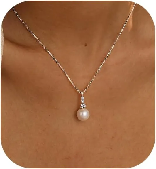 Ewrkbr Gold Pearl Necklaces for Women - 14K Gold Plated Dainty CZ Pearl Choker Necklace for Trendy Formal Wedding Occasions