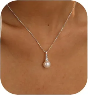Ewrkbr Gold Pearl Necklaces for Women - 14K Gold Plated Dainty CZ Pearl Choker Necklace for Trendy Formal Wedding Occasions