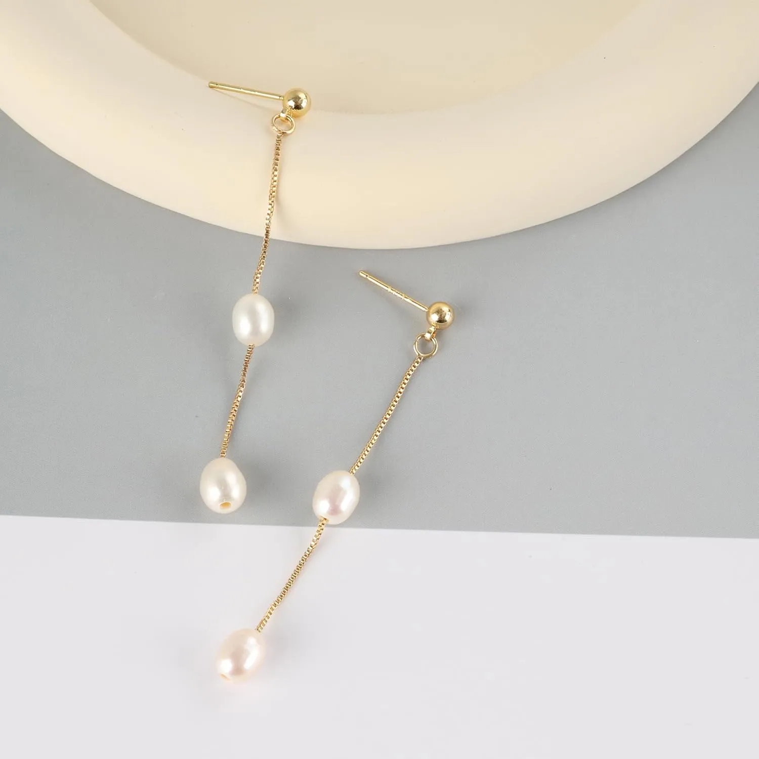 Ewrkbr Pearl Earrings for Women,Dainty 14k Gold Plated Pearl Drop Earrings Cute Gold Pearl Bow Earrings for Women Trendy Gold Pearl Dangle Earrings Charm Gold Jewelry Wedding Earrings for Brides