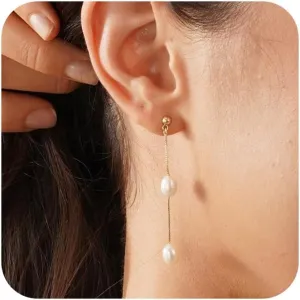 Ewrkbr Pearl Earrings for Women,Dainty 14k Gold Plated Pearl Drop Earrings Cute Gold Pearl Bow Earrings for Women Trendy Gold Pearl Dangle Earrings Charm Gold Jewelry Wedding Earrings for Brides