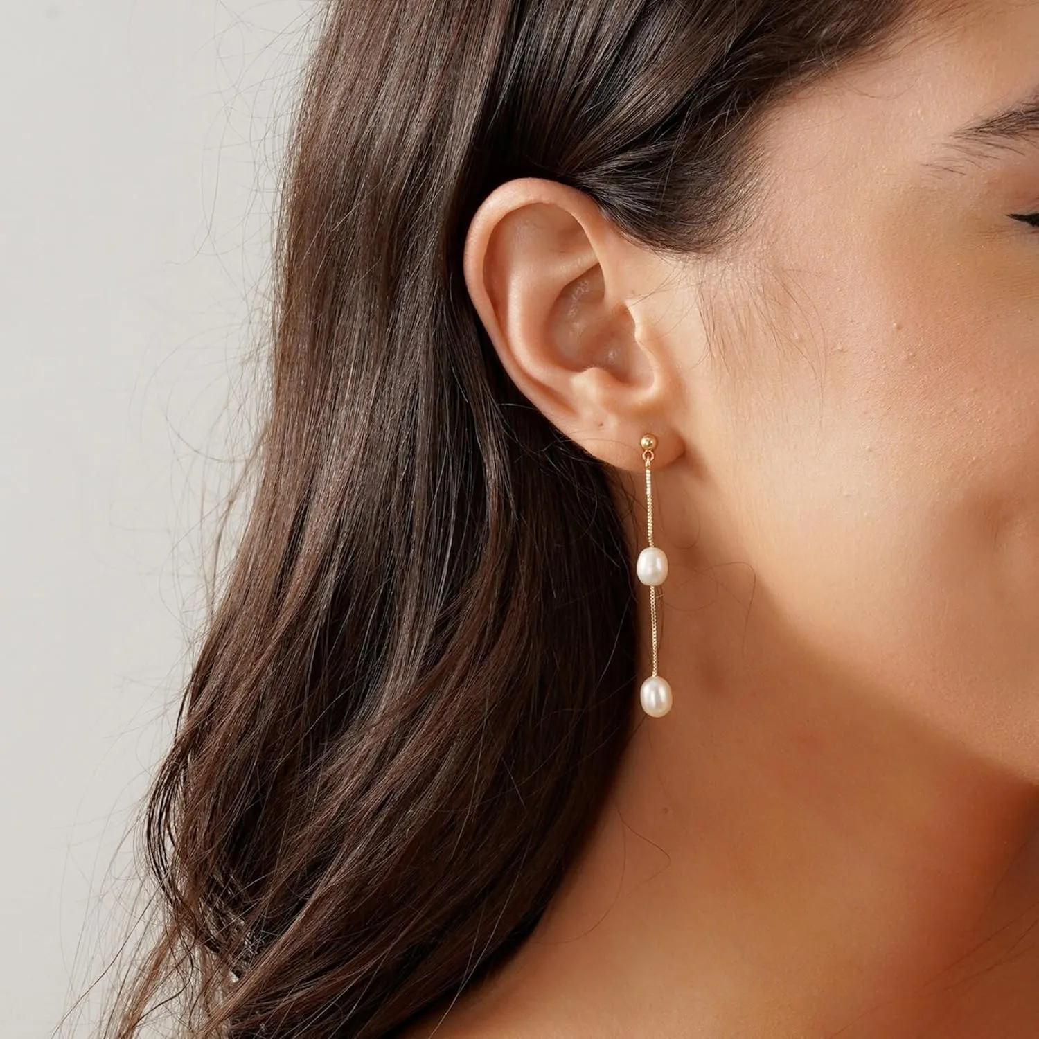 Ewrkbr Pearl Earrings for Women,Dainty 14k Gold Plated Pearl Drop Earrings Cute Gold Pearl Bow Earrings for Women Trendy Gold Pearl Dangle Earrings Charm Gold Jewelry Wedding Earrings for Brides