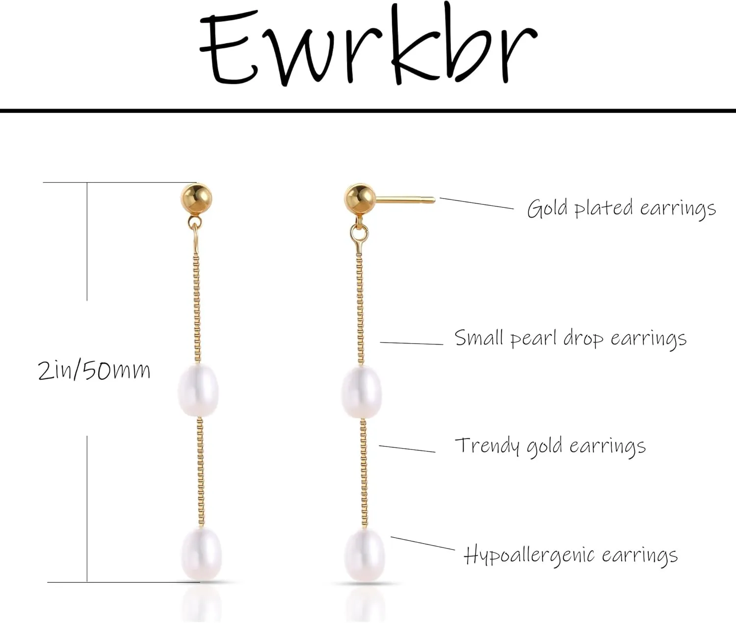 Ewrkbr Pearl Earrings for Women,Dainty 14k Gold Plated Pearl Drop Earrings Cute Gold Pearl Bow Earrings for Women Trendy Gold Pearl Dangle Earrings Charm Gold Jewelry Wedding Earrings for Brides