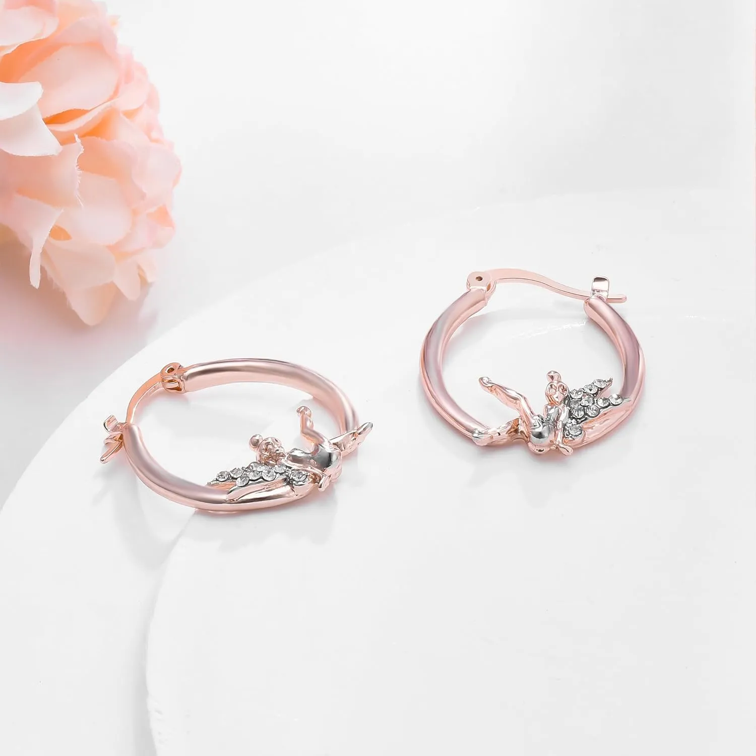 Fairy Angel Hoop Earrings Hypoallergenic Gold Plated Wing Earring