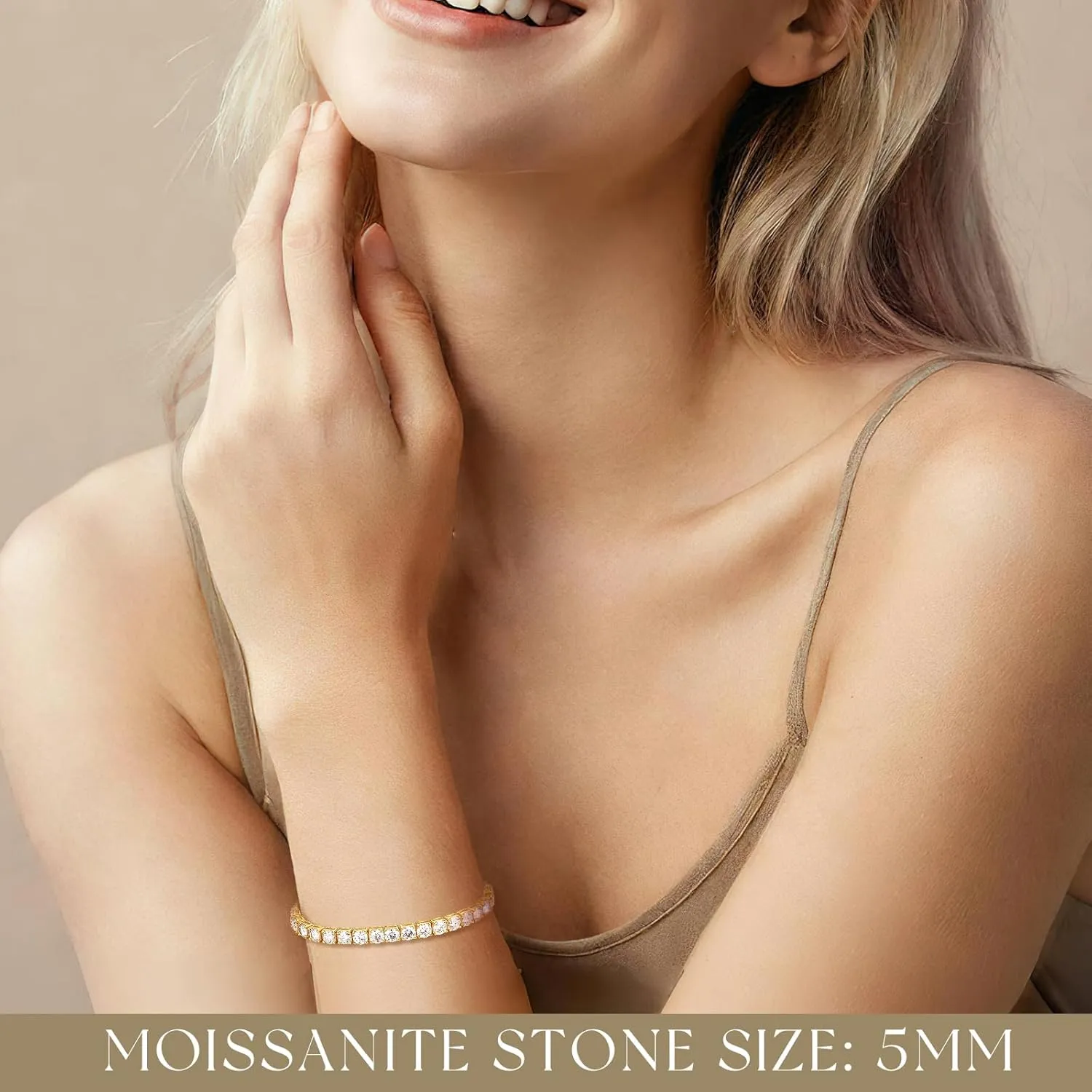 FANCIME Moissanite Tennis Bracelet 4.7-19 Carats 18K Gold Plated 925 Sterling Silver Tennis Bracelet 3mm/4mm/5mm D Color VVS1 Round Cut Moissanite Bracelet for Women Men