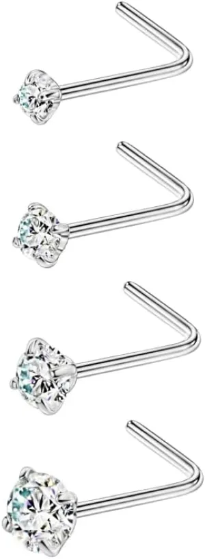 FANSING 4 Pieces Different Sizes 316L Surgical Steel Nose Studs L Shaped
