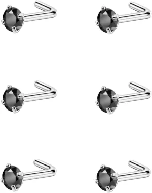 FANSING Nose Studs for Women Men L Shaped Nose Rings Surgical Steel Nostril Piercing Jewelry with Cubic Zirconia End