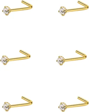FANSING Nose Studs for Women Men L Shaped Nose Rings Surgical Steel Nostril Piercing Jewelry with Cubic Zirconia End