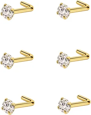 FANSING Nose Studs for Women Men L Shaped Nose Rings Surgical Steel Nostril Piercing Jewelry with Cubic Zirconia End