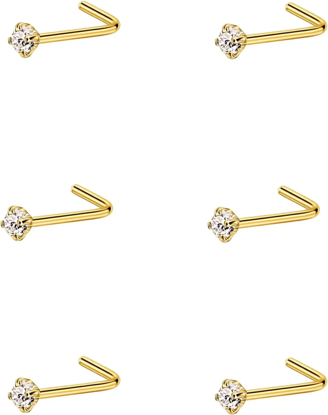 FANSING Nose Studs for Women Men L Shaped Nose Rings Surgical Steel Nostril Piercing Jewelry with Cubic Zirconia End