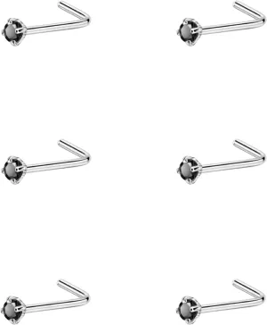 FANSING Nose Studs for Women Men L Shaped Nose Rings Surgical Steel Nostril Piercing Jewelry with Cubic Zirconia End
