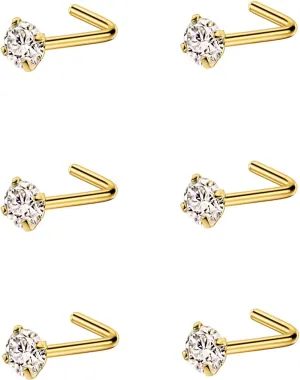 FANSING Nose Studs for Women Men L Shaped Nose Rings Surgical Steel Nostril Piercing Jewelry with Cubic Zirconia End