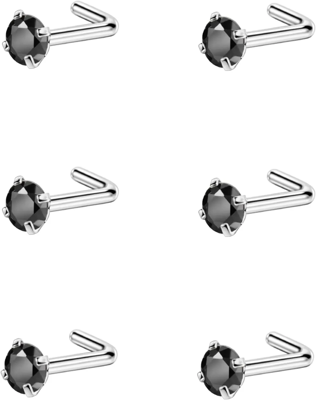 FANSING Nose Studs for Women Men L Shaped Nose Rings Surgical Steel Nostril Piercing Jewelry with Cubic Zirconia End