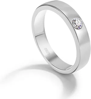 Fashion Sterling Silver Men & Women Wedding Band Engagement Ring With Cubic Zirconia CZ 4.5MM Smooth Plain Dome Comfort Couples Ring Sizes 5 to 13