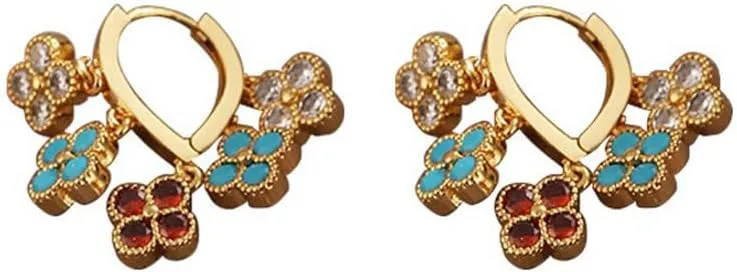 Fashionable and Minimalist Zircon Four Leaves Grass Clover Hoop Earrings Exclusive Common Luxury Unique and Elegant Exquisite Versatile Earrings