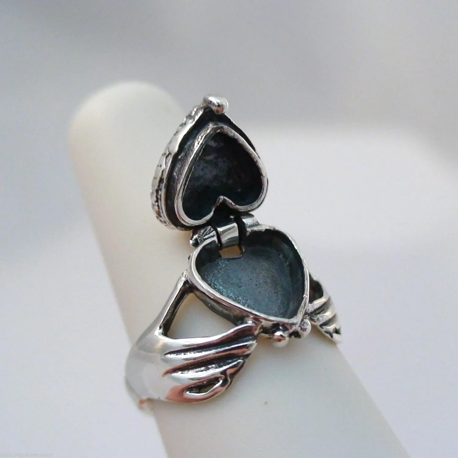 FashionJunkie4Life Sterling Silver Irish Claddagh Heart Poison Ring, Sizes 5-10, Pillbox Rings