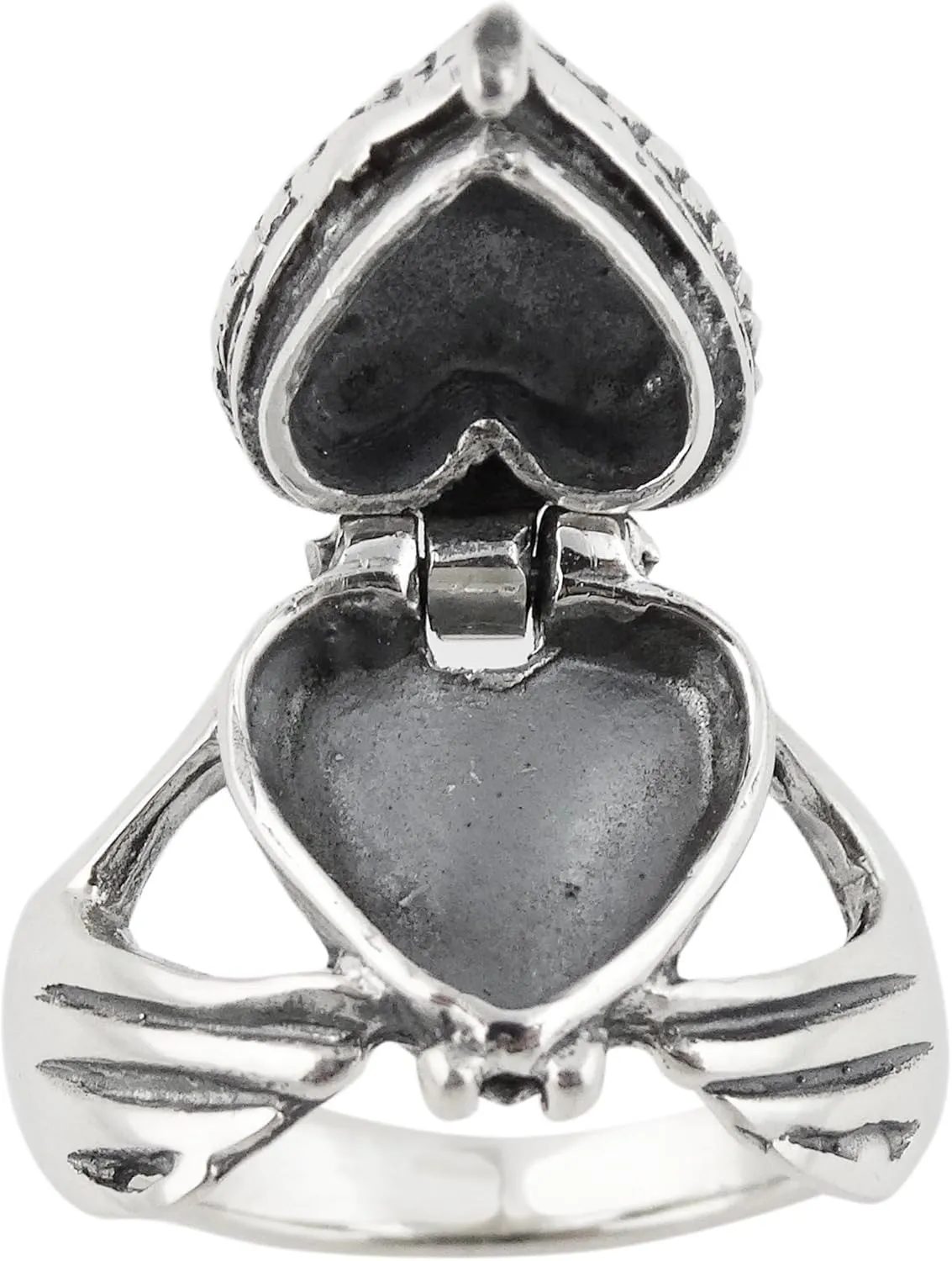 FashionJunkie4Life Sterling Silver Irish Claddagh Heart Poison Ring, Sizes 5-10, Pillbox Rings