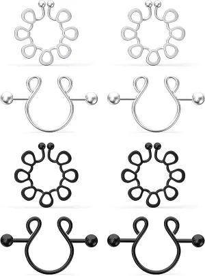 Faux Nipple Rings - Non-Piercing, 5-Piece Set With Rings and Backings