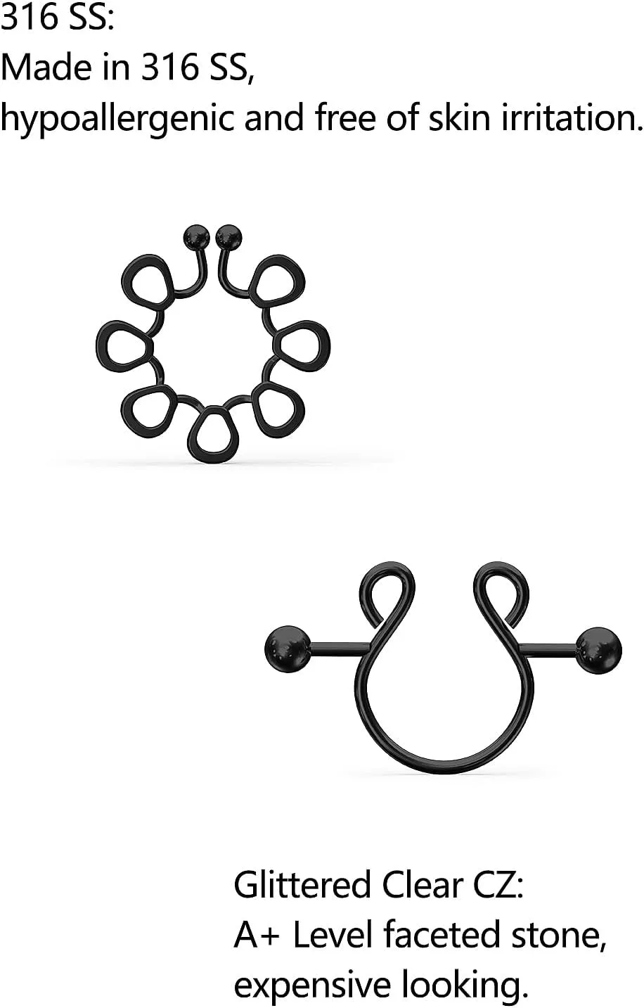 Faux Nipple Rings - Non-Piercing, 5-Piece Set With Rings and Backings
