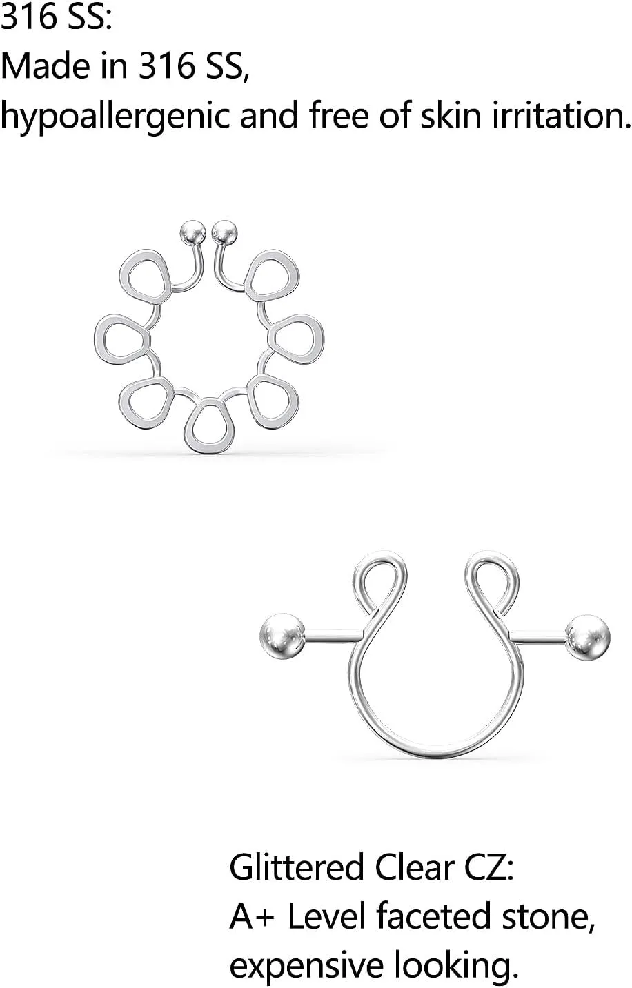 Faux Nipple Rings - Non-Piercing, 5-Piece Set With Rings and Backings