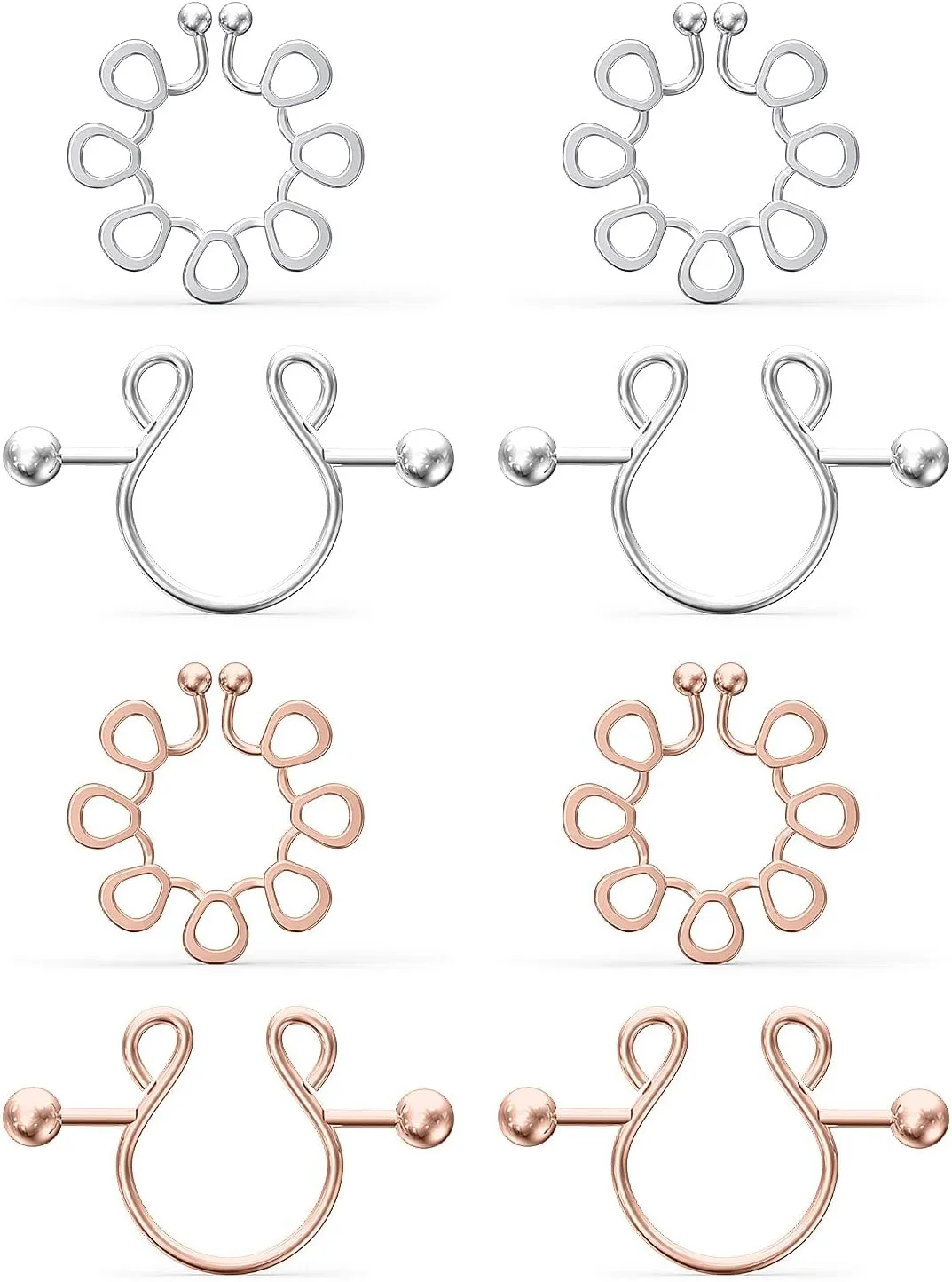 Faux Nipple Rings - Non-Piercing, 5-Piece Set With Rings and Backings