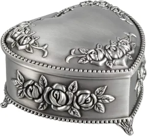 Feyarl Small Vintage Jewelry Trinket Box Ring Earrings Case Organizer Metal Treasure Chest Storage Heart Shape Decorative Keepsake Box Gift for Girl Women