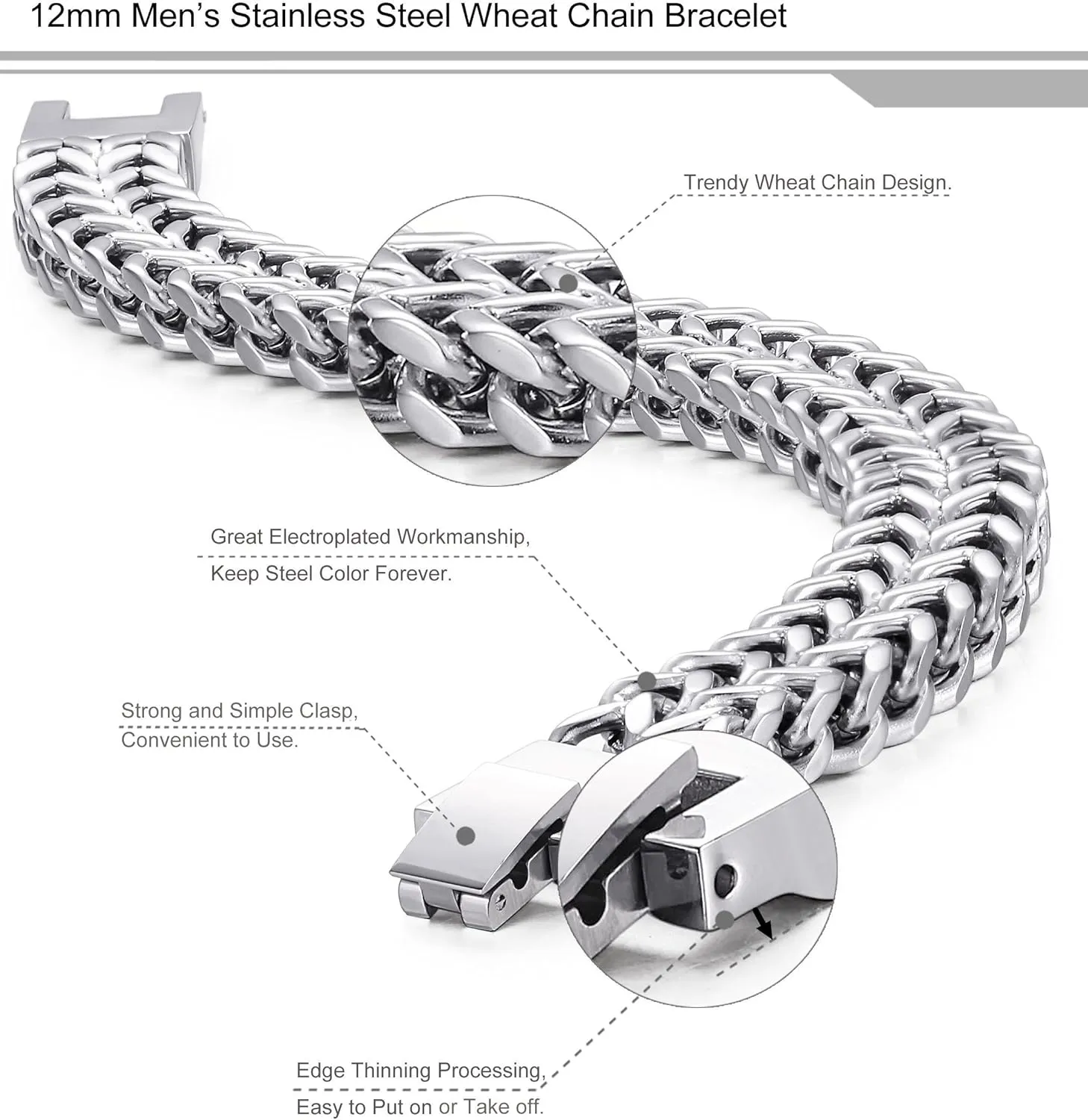 FIBO STEEL 316L Stainless Steel Bracelet for Men Women 2-Strand Plated Chain, Punk Biker Style, Diamond-Cut Figaro Chain, Modern Jewelry Adjustable 8.0-9.1 Inches Length 12mm Width