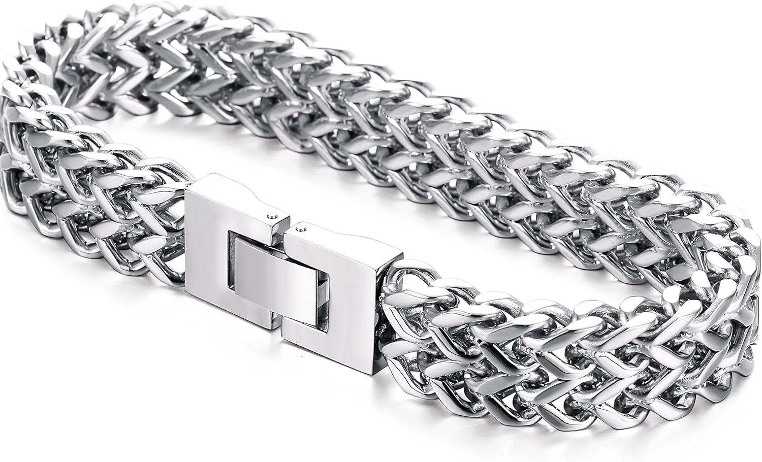 FIBO STEEL 316L Stainless Steel Bracelet for Men Women 2-Strand Plated Chain, Punk Biker Style, Diamond-Cut Figaro Chain, Modern Jewelry Adjustable 8.0-9.1 Inches Length 12mm Width