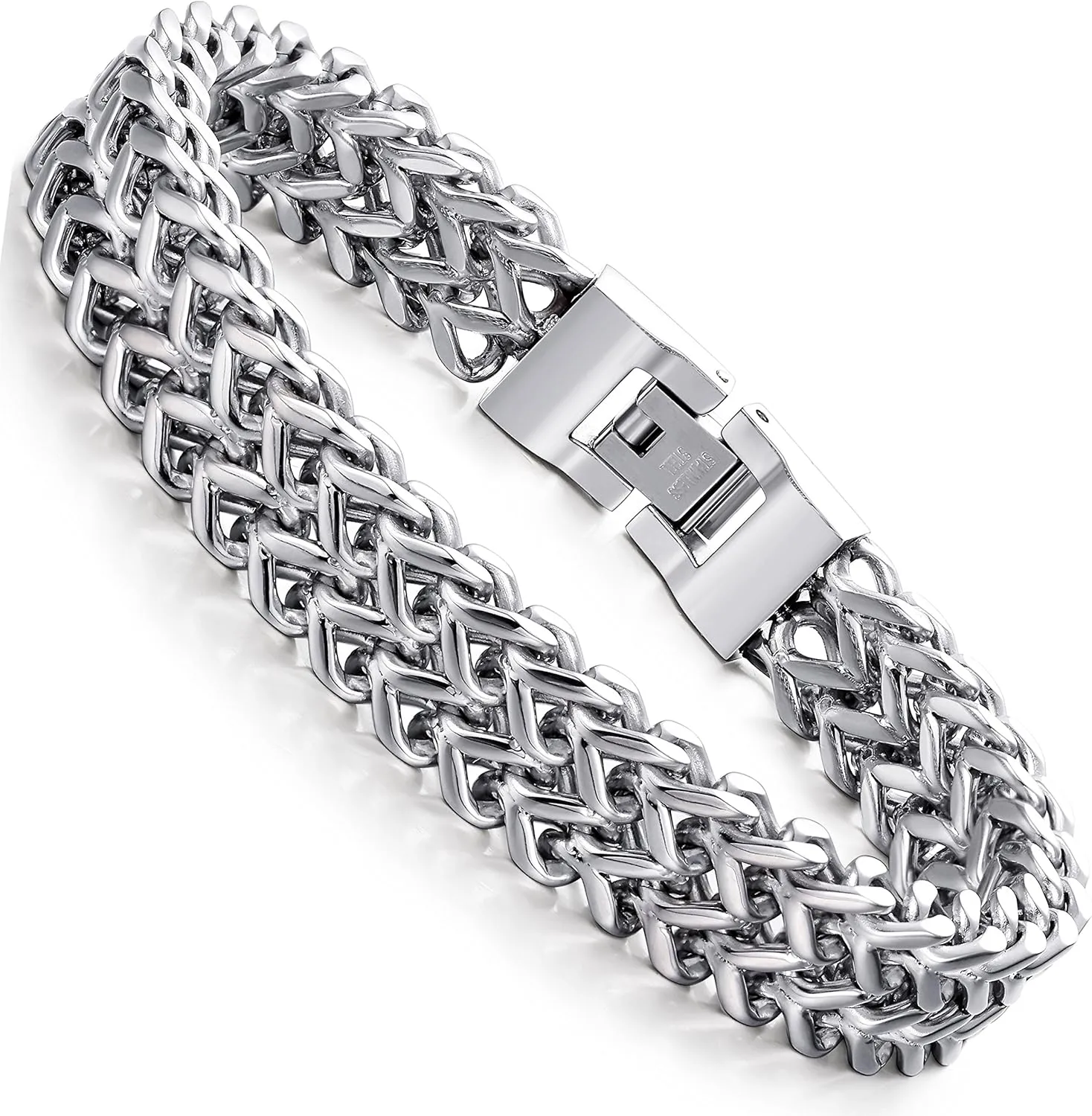 FIBO STEEL 316L Stainless Steel Bracelet for Men Women 2-Strand Plated Chain, Punk Biker Style, Diamond-Cut Figaro Chain, Modern Jewelry Adjustable 8.0-9.1 Inches Length 12mm Width