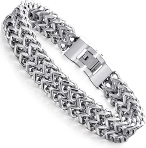FIBO STEEL 316L Stainless Steel Bracelet for Men Women 2-Strand Plated Chain, Punk Biker Style, Diamond-Cut Figaro Chain, Modern Jewelry Adjustable 8.0-9.1 Inches Length 12mm Width